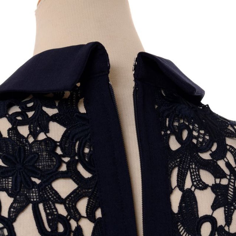 レキサミ rekisami 半袖レースワンピース ポリエステル ネイビー  