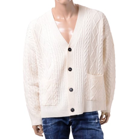 ロベルトコリーナ Roberto Collina ケーブルニットカーディガン ウールカシミア ホワイト