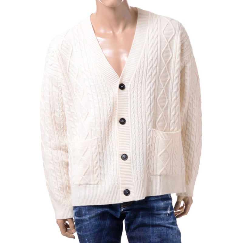 美品★イタリア製 ロベルトコリーナ ウールニットカーディガン グレー 50 ロベルトコリーナ Roberto Collina ケーブルニットカーディガン ウール