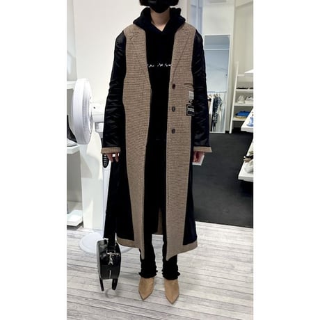エムエムシックス メゾンマルジェラ MM6 MAISON MARGIELA リバース トレンチコート ウール ブラウンチェックブラック