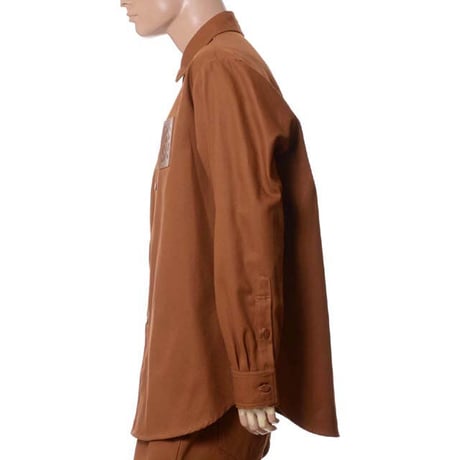 ラフシモンズ RAF SIMONS Straight fit denim shirt with R pin in back コットン ダークブラウン