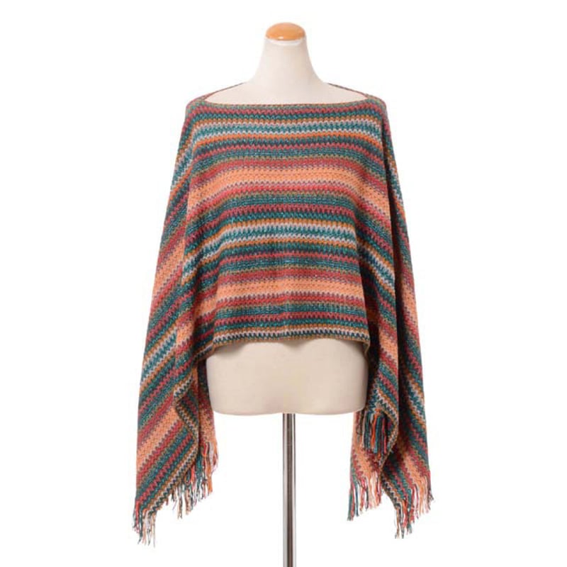 ミッソーニ Missoni ニットポンチョ 羊毛ラメミックス オレンジ ミッソーニ Missoni ニットポンチョ 羊毛ラメミックス オレンジ