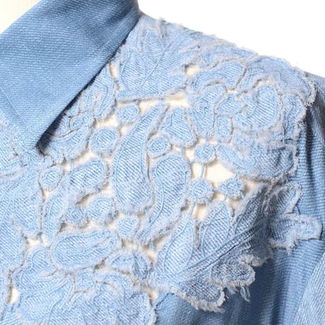 エルマノシェルビーノ ermanno scervino カットレースブラウス レーヨン ブルー