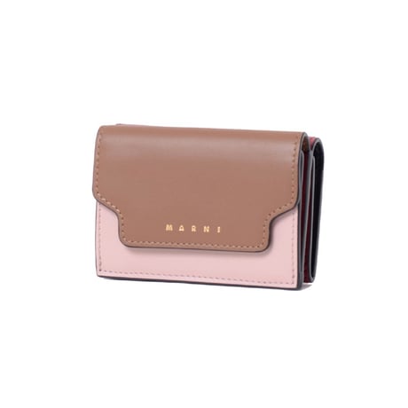 マルニ Marni 三つ折り財布 ナッパーレザーシープスキン ブラウンピンクエンジ