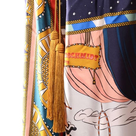 プルーンゴールドシュミット prune goldschmidt フリンジ付きパンツ シルクサテン パレードプリント