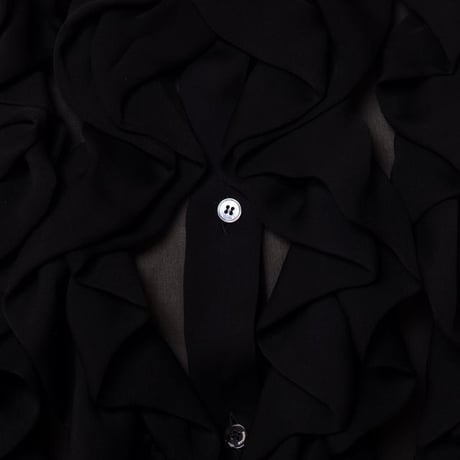 ロシャス ROCHAS フリル使い長袖ブラウス シルクシフォン ブラック