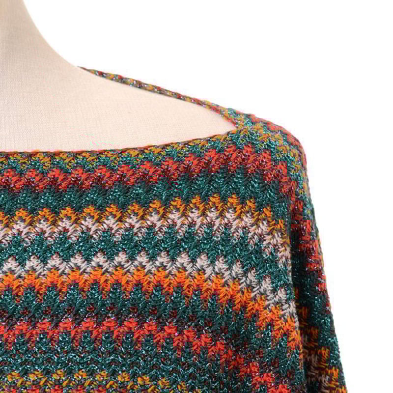 ミッソーニ Missoni ニットポンチョ 羊毛ラメミックス オレンジ ミッソーニ Missoni ニットポンチョ 羊毛ラメミックス オレンジ