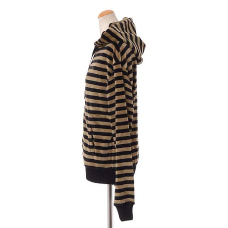 ソニアリキエル SONIA RYKIEL フードジップパーカー ベロア カーキボーダー