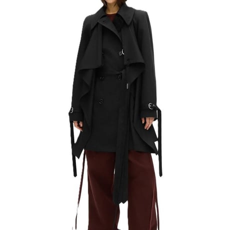 アンドゥムルメステール ann demeulemeester ミディ丈トレンチドレープコート コットン ブラック 正規取扱