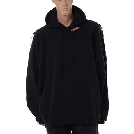 ラフシモンズ RAF SIMONS Washed big fit hoodie with clasps and patch フーディ コットン ブラック