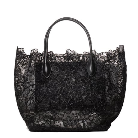 エルマノシェルビーノ ermanno scervino 総レーストートバッグ レーヨンなど ブラックレース