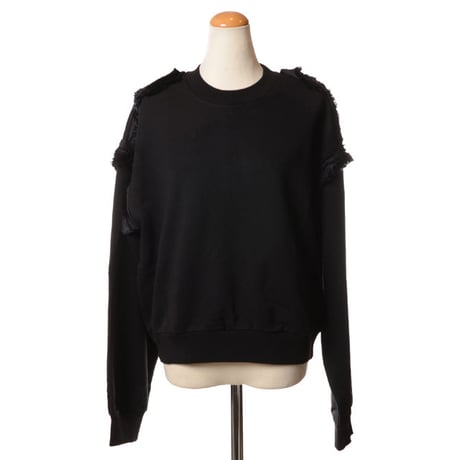 エムエムシックス メゾンマルジェラ MM6 MAISON MARGIELA フリンジリボン付きトレーナー コットン ブラック