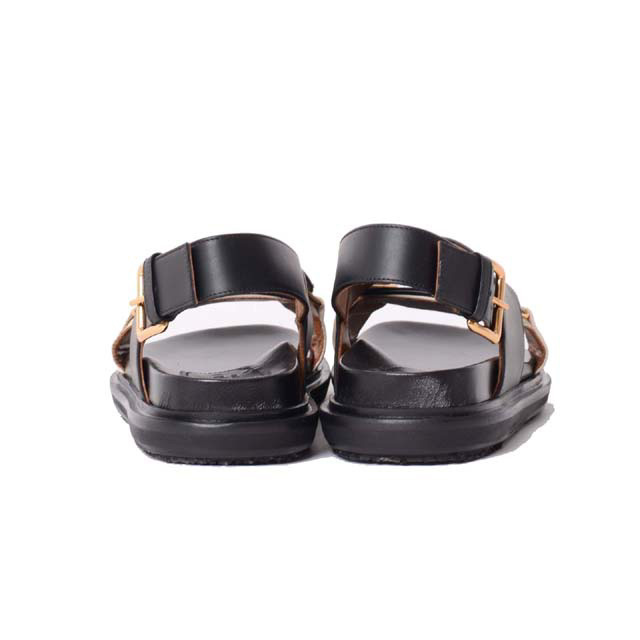 MARNI マルニ サンダル 黒x白x黄等(総柄) 2108424L0089 マルニ Marni フスベットクリスクロスサンダル レザー ブラック