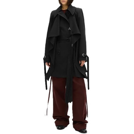 アンドゥムルメステール ann demeulemeester ミディ丈トレンチドレープコート コットン ブラック 正規取扱