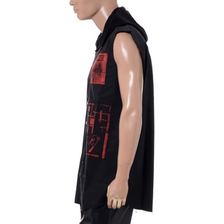 ラフシモンズ (RAF SIMONS) ARCHIVE REDUX Sleeveless hooded shirt with patches and print