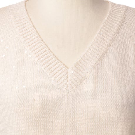 ブルネロクチネリ Brunello Cucinelli Vネック長袖セーター カシミアシルクニット ホワイト