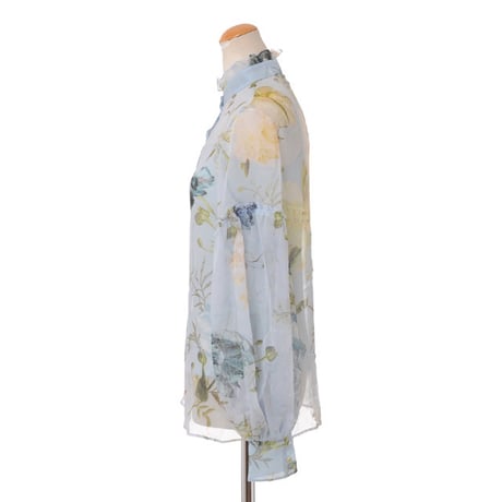アーデム ERDEM 長袖フリル付きブラウス シルクシフォン ブループリント