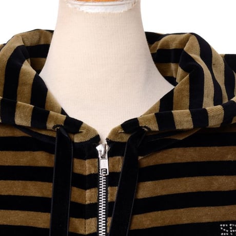 ソニアリキエル SONIA RYKIEL フードジップパーカー ベロア カーキボーダー