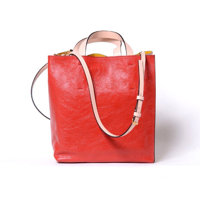 マルニ Marni ショッピングバッグ カーフレザー ベージュレッド マルニ Marni ショッピングバッグ カーフレザー ベージュレッド