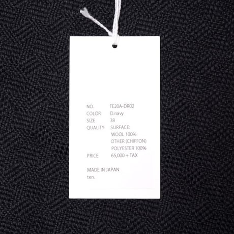 テン ten. 後ろシフォン生地ワンピース ウールジャージー ネイビー