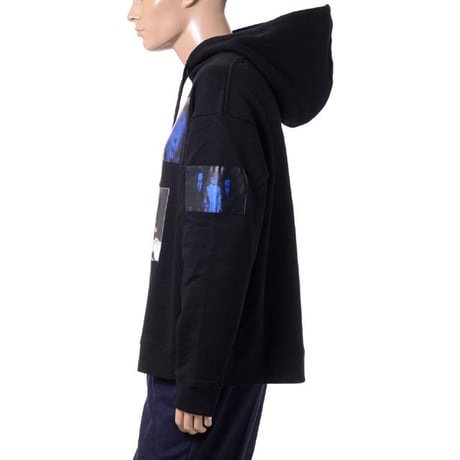 RAF SIMONS ラフシモンズ パッチピクチャープリントフーデットパーカー コットン ブラック