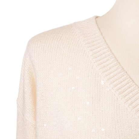 ブルネロクチネリ Brunello Cucinelli Vネック長袖セーター カシミアシルクニット ホワイト