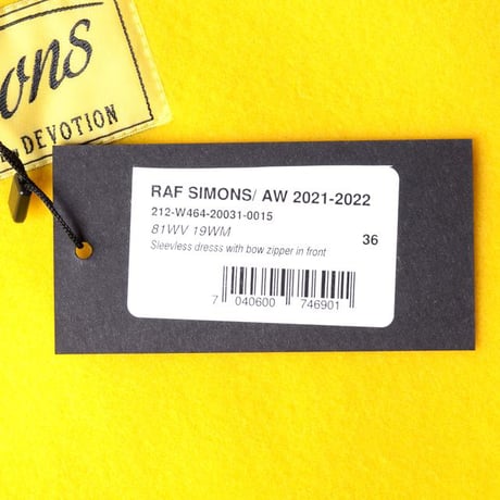 ラフシモンズ RAF SIMONS リボンジップノースリーブドレス フラノ イエロー