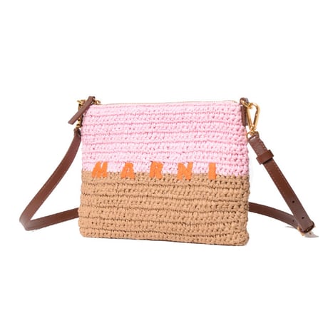 マルニ Marni Seaside ポーチ ペーパーラフィア製 ピンク＆ブラウン 正規取扱