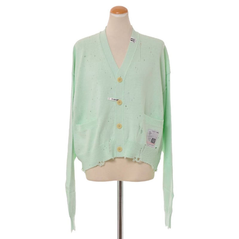 Maison Mihara Yasuhiro グリーンカーディガン Maison MIHARA YASUHIRO - ブリーチド ニットカーディガン