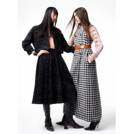 ロシャス ROCHAS ボリュームスカート ツイード ブラック