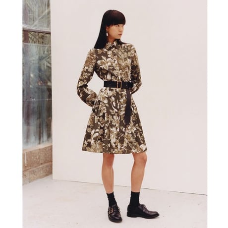 アーデム ERDEM シャツ襟長袖柄リアーナドレス コットン カーキプリント