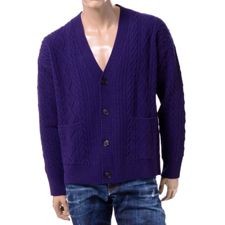 ロベルトコリーナ Roberto Collina ケーブルニットカーディガン ウールカシミア パープル