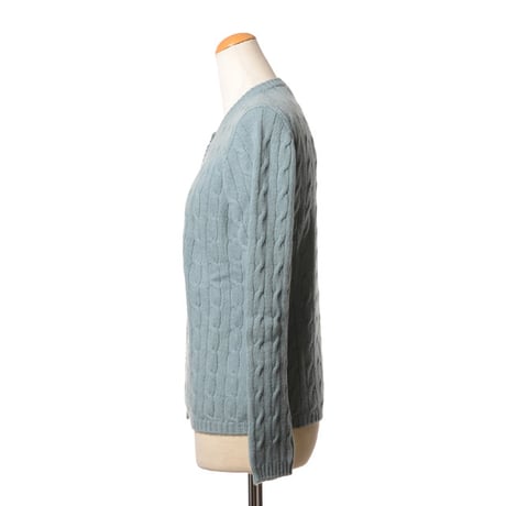 インポートブランド import brand HAWICO Scotland（ホイコ スコットランド）アラン編みカーディガン カシミア アイスブルー