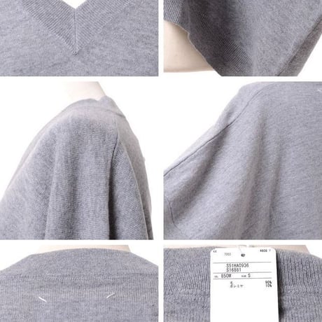 メゾン マルジェラ Maison Margiela ショート丈Vネック変形セーター ウールカシミア ライトグレー