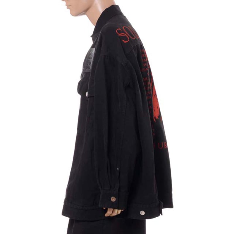 RAF SIMONS ラフシモンズ 22SS OVERSIZED SOLEMN-X DENIM JACKET オーバーサイズバックプリント レザーパッチデニムジャケット ブラック 221-723-10032-0099