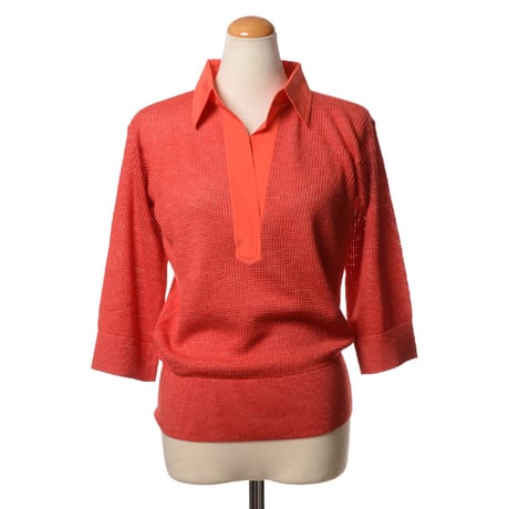 アニオナ AGNONA ポロ襟セーター カシミアシルク麻 レッド