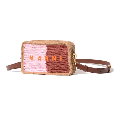 マルニ Marni Seaside カメラバッグ ペーパーラフィア製 ピンク＆ワインレッド 正規取扱