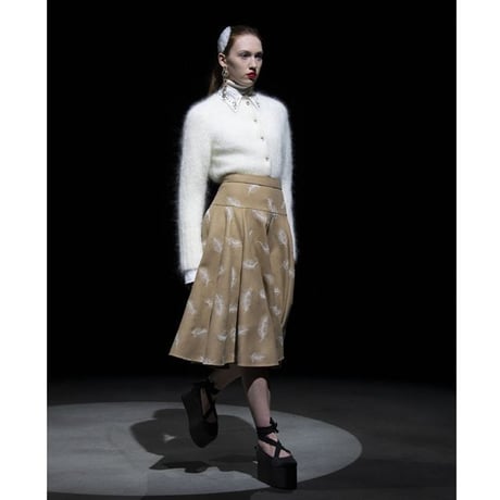アーデム ERDEM フレアースカート ウールなど 羽刺繍ベージュ