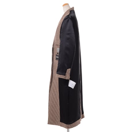 エムエムシックス メゾンマルジェラ MM6 MAISON MARGIELA リバース トレンチコート ウール ブラウンチェックブラック