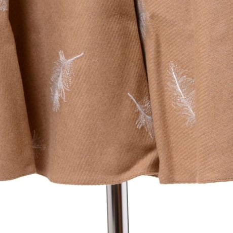 アーデム ERDEM フレアースカート ウールなど 羽刺繍ベージュ
