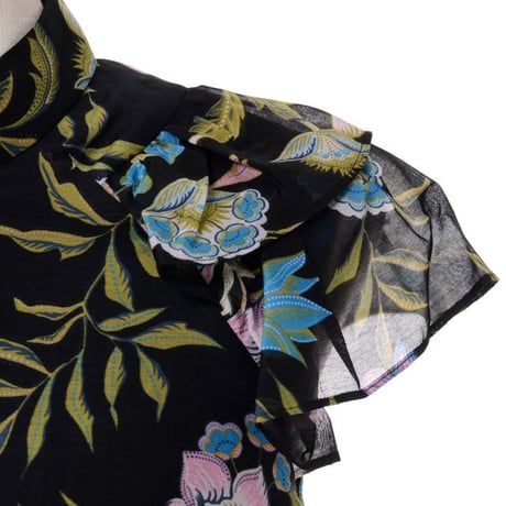 アーデム ERDEM フレンチスリーブfフラワープリントブラウス コットンシルク ブラックプリント