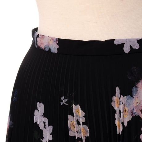 アーデム ERDEM プリーツスカート シフォン ブラックプリント