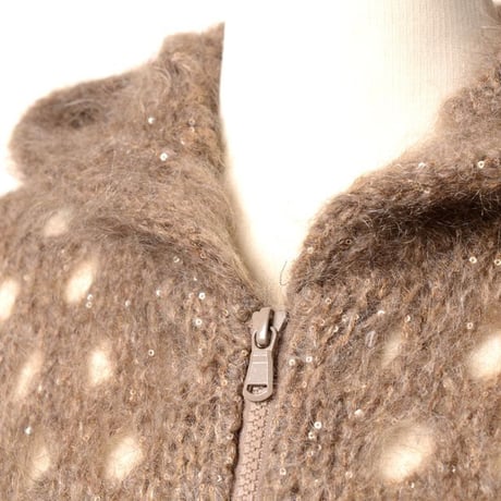 ブルネロクチネリ Brunello Cucinelli フード付きカーディガン モヘアウール ブラウンスパンコール