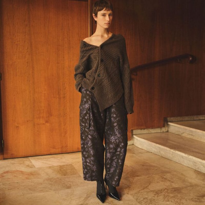 ダウェイ DAWEI ざっくり変形カーディガン 厚手ウール ベージュ