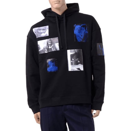 RAF SIMONS ラフシモンズ パッチピクチャープリントフーデットパーカー コットン ブラック