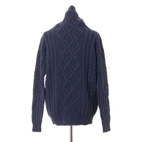 クイーンアンドベル queene and belle ハイネックアラン編みセーター カシミヤ オイル