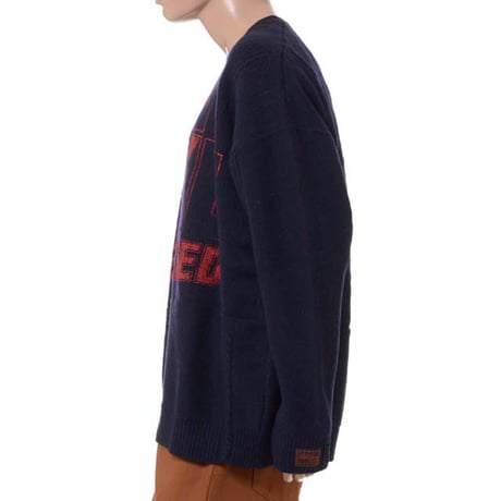 ラフシモンズ RAF SIMONS Loose fit braid relief roundneck sweater printed ウール ダークネイビー