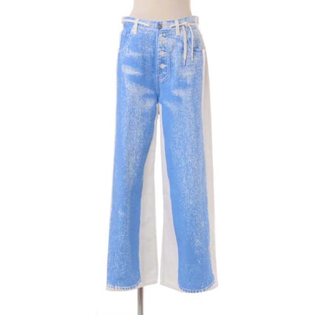 エムエムシックス メゾンマルジェラ MM6 MAISON MARGIELA トロンプイユワイドジーンズ コットン ホワイトブルー