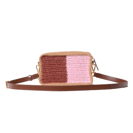 マルニ Marni Seaside カメラバッグ ペーパーラフィア製 ピンク＆ワインレッド 正規取扱