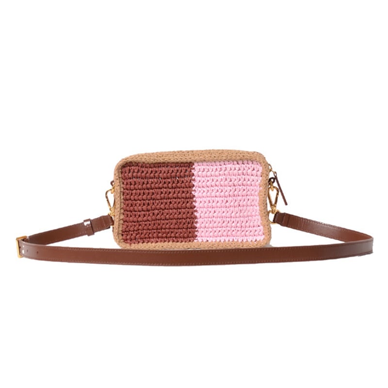 マルニ Marni Seaside カメラバッグ ペーパーラフィア製 ピンク
